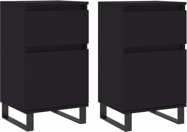 Berkfield Home Set of 2 Black Classic Sideboards in Engineered Wood W/D/H: 40 x 35 x 70 cm