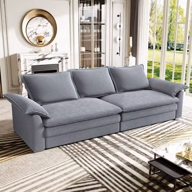 Dprodo Grey Chenille Sofa Sleeper with Deep Seats and Solid Wood Frame – 1