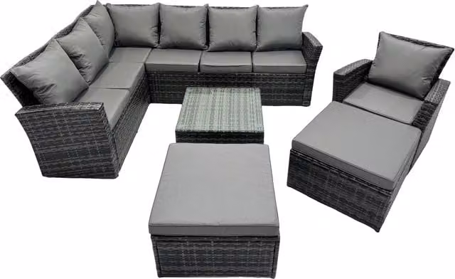 Fimous 9 Seat Rattan Corner Sofa Set with 2 Ottomans in Dark Grey