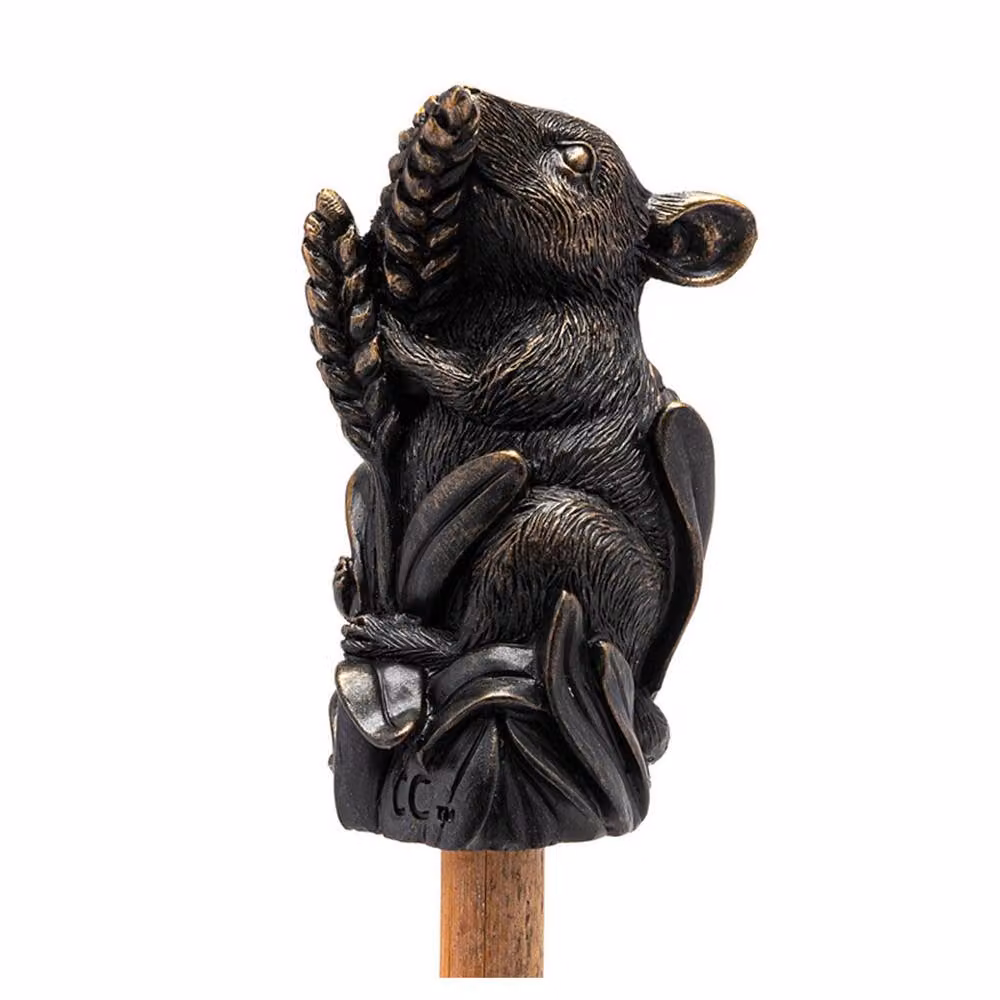 Jardinopia Harvest Mouse On Corn Cane Stake Topper in Bronze, W: 4.5 cm, H: 9 cm, D: 4 cm – 2