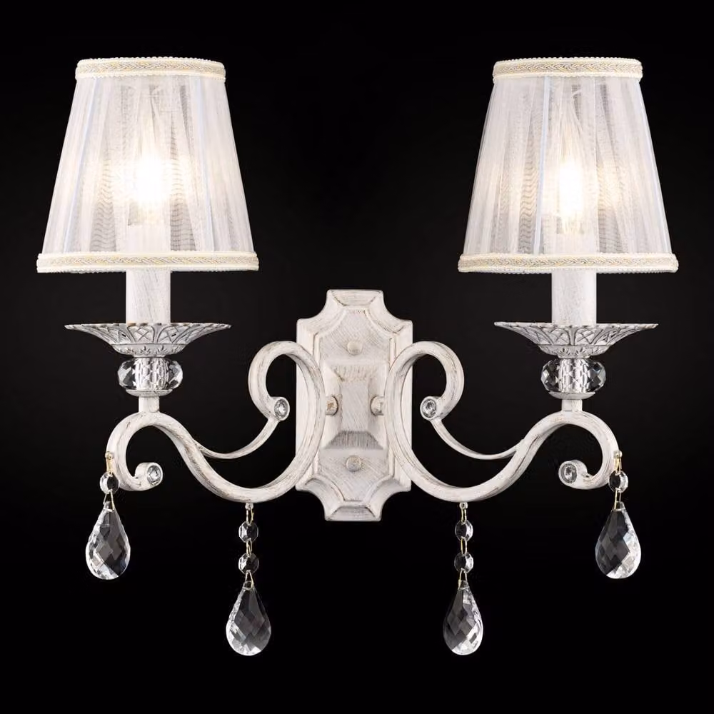 Netlighting Grace Wall Candle Lamp in White and Gold with Crystal, 2 x E14 Lights – 2