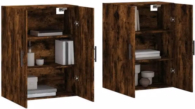 Berkfield Home Set of 2 Wall Mounted Smoked Oak Cabinets in Brown, W/D/H: 69.5 x 34 x 90 cm