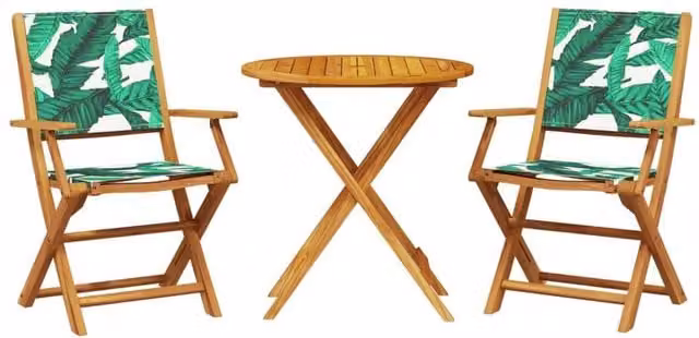 Berkfield Home 3 Piece Bistro Set in Green Acacia Wood with Floral Pattern Fabric
