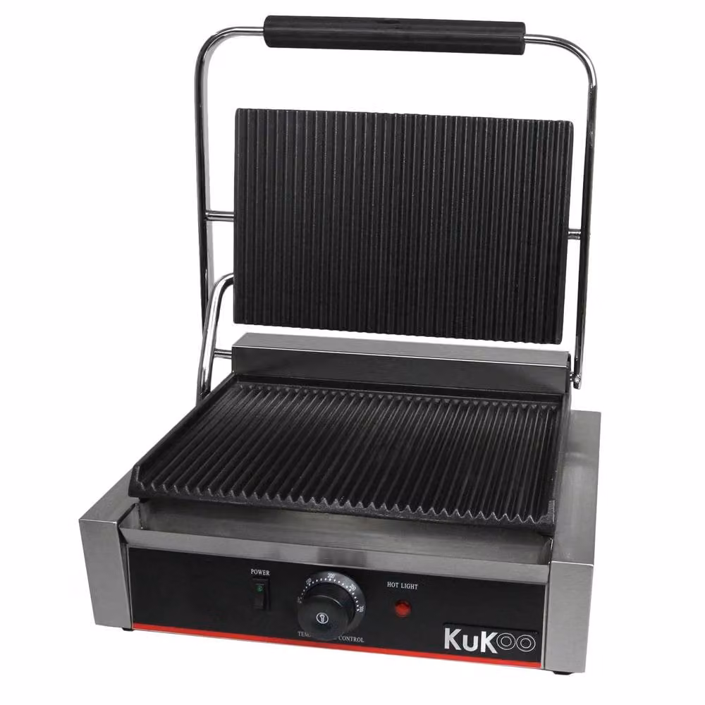 KuKoo Grooved Panini Press in Silver with Cast Iron and Stainless Steel – 4