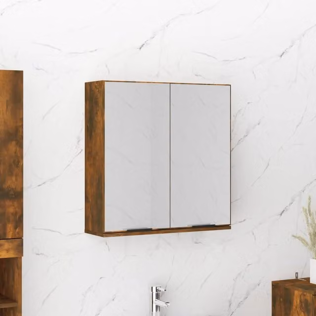 Berkfield Home Smoked Oak Bathroom Mirror Cabinet in Brown, W/D/H: 64 x 20 x 67 cm – 1