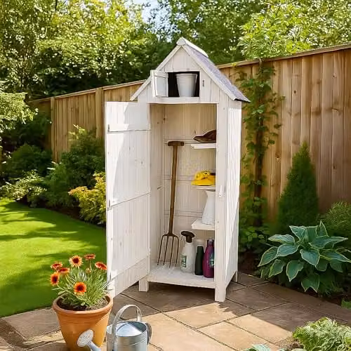 Airwave Bideford Wooden Garden Tool Cabinet Shed in White, W/D/H: 63 x 25 x 125 cm – 1