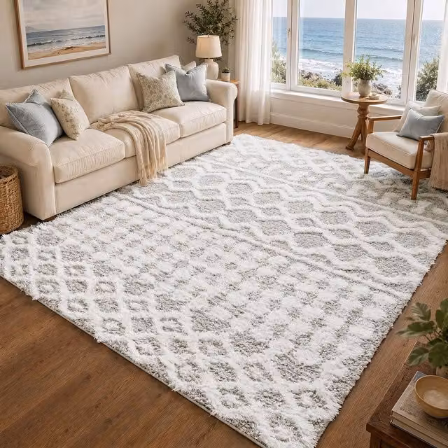 Livabliss Urban Geometric Shag Rug in Light Grey, W/D/H: 160 x 220 cm