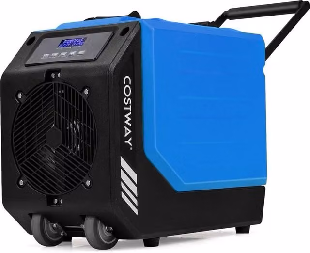 Costway Commercial Dehumidifier with Pump and Wheels, Blue, 90L/Day Capacity for up to 500m2