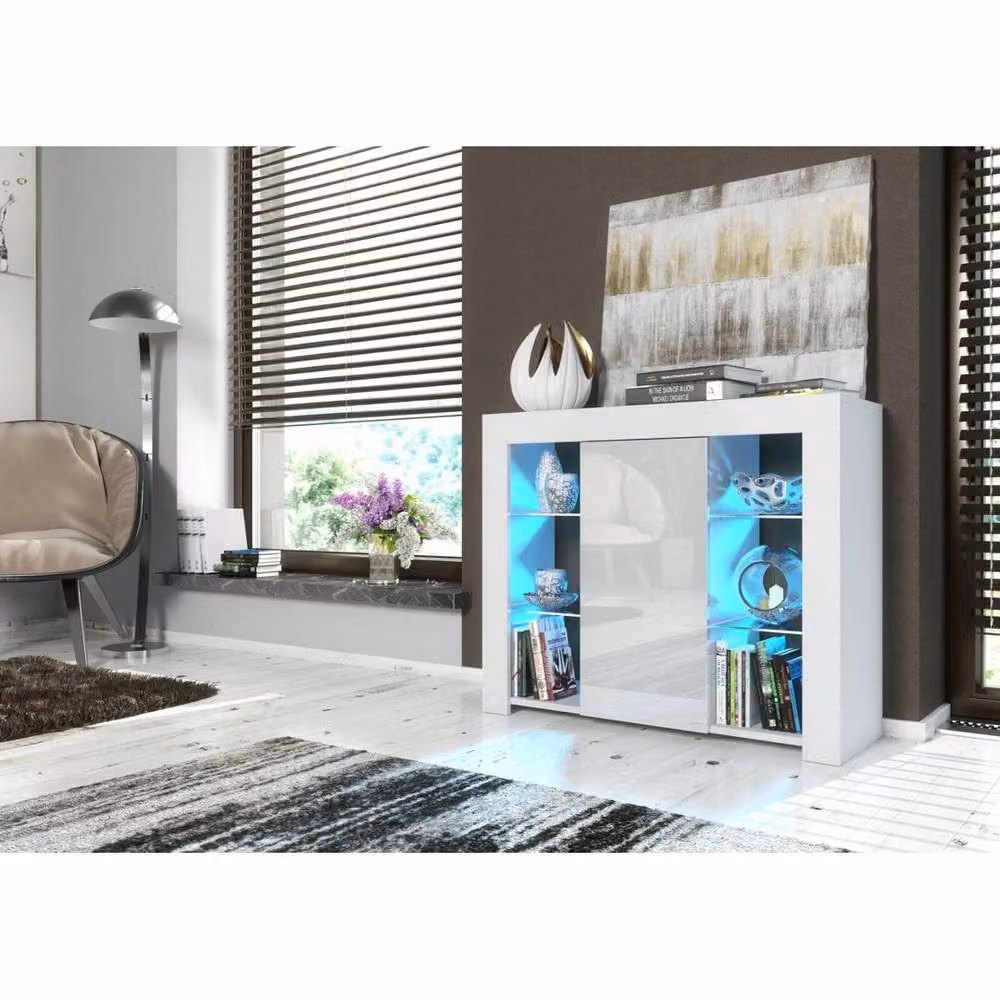 SPETLEK Modern White TV Unit with High Gloss Fronts and Glass Doors – 2