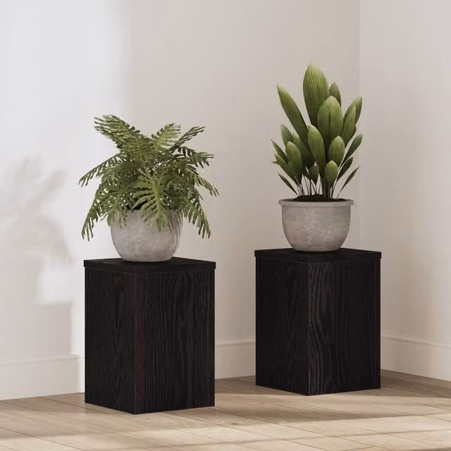 Berkfield Home Set of 2 Black Oak Plant Stands, W/D/H: 20 x 20 x 30 cm