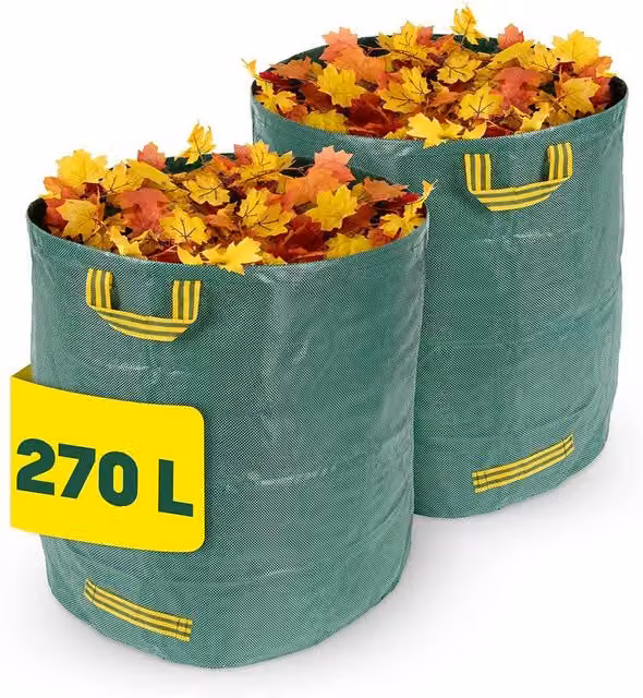 LIVIVO 2 Pack Heavy Duty Reusable Garden Waste Bags in Green, 270L Capacity