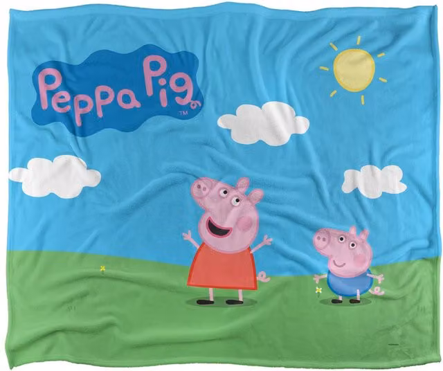 Hasbro Peppa Pig Kids Blanket Peppa & George Sunny Day in White and Multicolour, W: 152 cm, D: 127 cm – 1