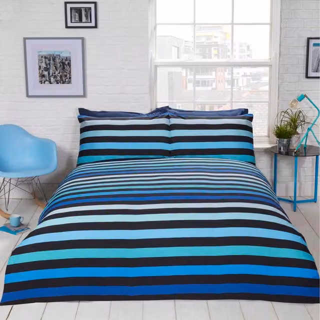 Rapport Home Three D Reversible Striped Duvet Set in Blue, King Size
