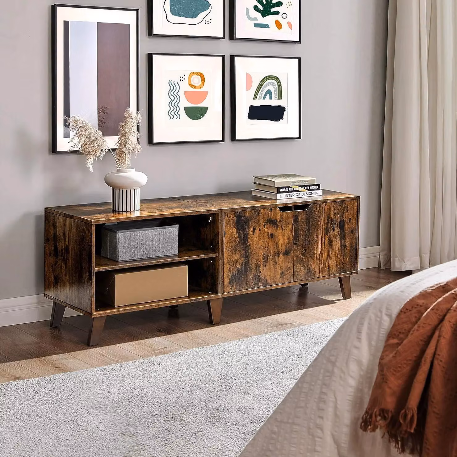 VASAGLE Modern Long TV Unit Cabinet with 2 Doors and Adjustable Shelves in Brown – 2