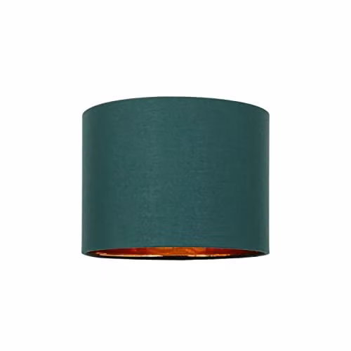 Happy Homewares Modern Round Cotton Fabric Drum Lamp Shade in Green with Copper Inner