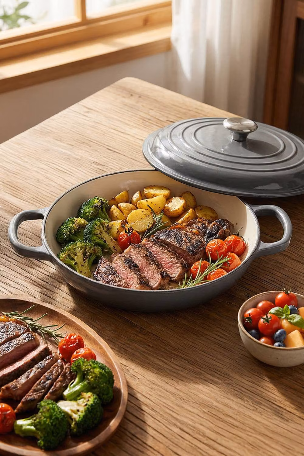 Garden Sanctuary 3.2L Enameled Cast Iron Casserole Pot with Glass Lid in Grey – 4
