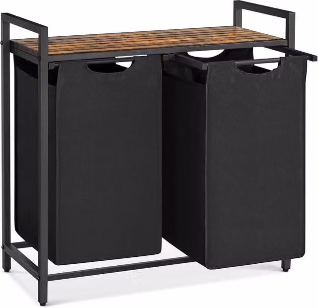 FORGEVIO Pull-Out Removable Laundry Hamper Sorter with 2 Fabric Bags in Black