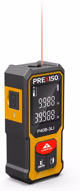 Prexiso Pocket Laser Measure in Yellow with Rechargeable Battery