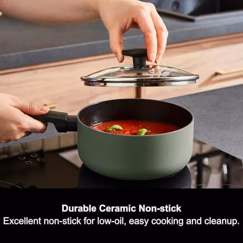 Morphy Richards 5-Piece Green Aluminium and Ceramic Saucepan and Frying Pan Set – 7