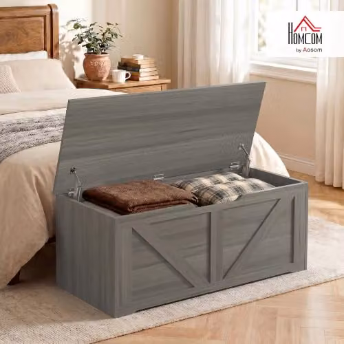 HOMCOM Storage Trunk Bench in Grey with Soft-Close Lid, W/D/H: 100 x 40 x 45 cm – 2
