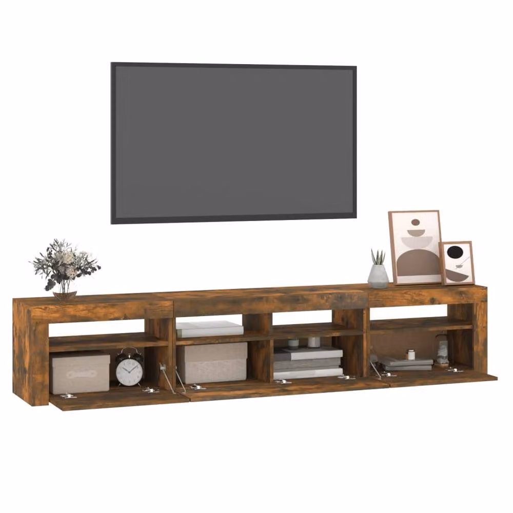 Berkfield Home Modern TV Cabinet with LED Lights in Smoked Oak Brown, W: 210 cm, D: 40 cm, H: 35 cm – 3