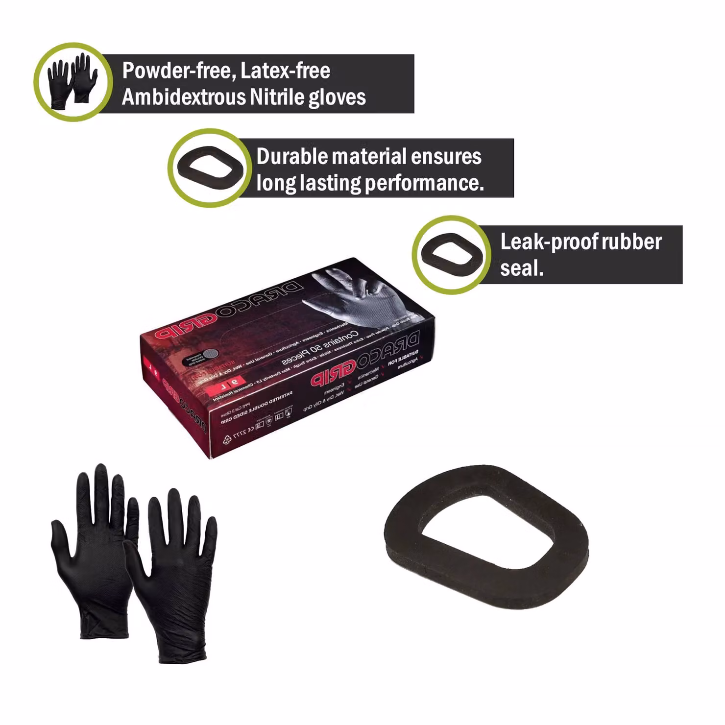 Pegdev Jerry Can Accessory Bundle with Black Nitrile Gloves and Leakproof Rubber Seal Kit – 2