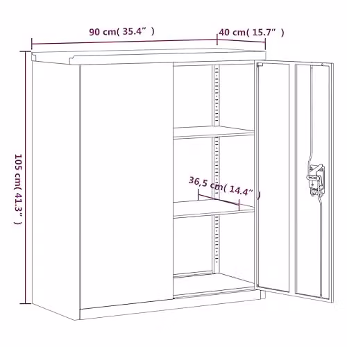 vidaXL Anthracite Steel File Cabinet with Lock and Adjustable Shelves, W/D/H: 90 x 40 x 105 cm – 3