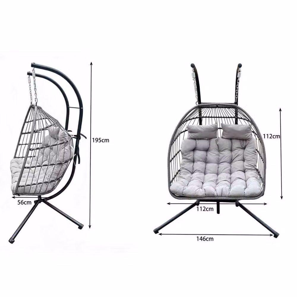 Fimous Rattan Double Hanging Egg Chair for Garden in Grey – 2