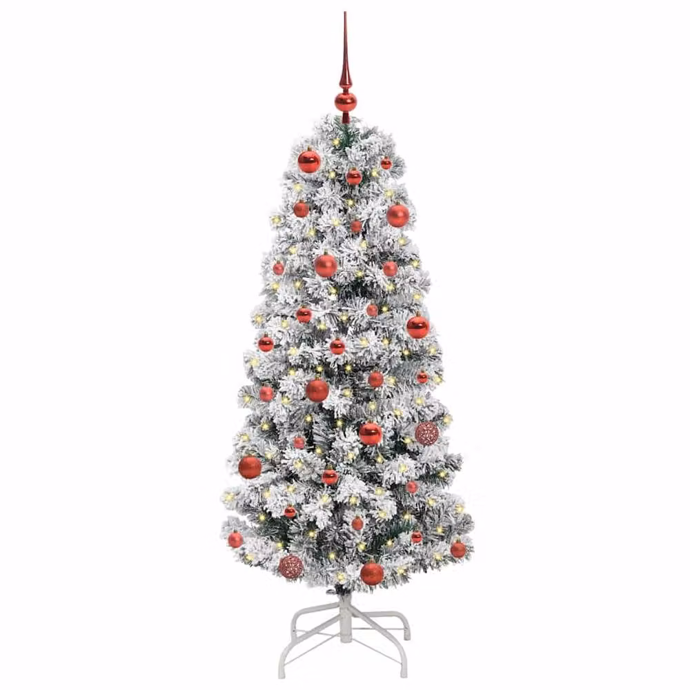 Berkfield Home Artificial Hinged Christmas Tree in Green and White, Height: 150 cm – 3