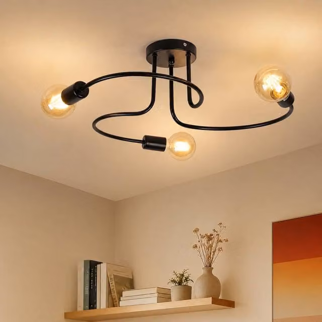 Goeco Vintage Industrial Black Metal Ceiling Light with E27 Chandelier Design – 1