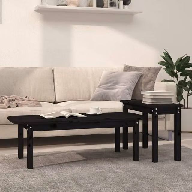 Berkfield Home 2 Piece Nested Coffee Table Set in Black Rustic Solid Pine