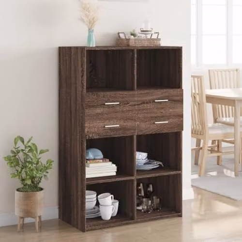 vidaXL Modern Brown Highboard in Oak Finish, W: 80 cm, D: 42.5 cm, H: 124 cm – 2
