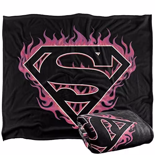 LOGOVISION Superman Logo Silky Touch Super Soft Fleece Throw Blanket in White and Pink, W/D/H: 152 x 127 cm