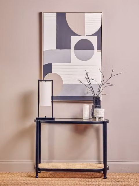 Orsina Cebu 2 Tier Rattan and Glass Console Table in Black – 1