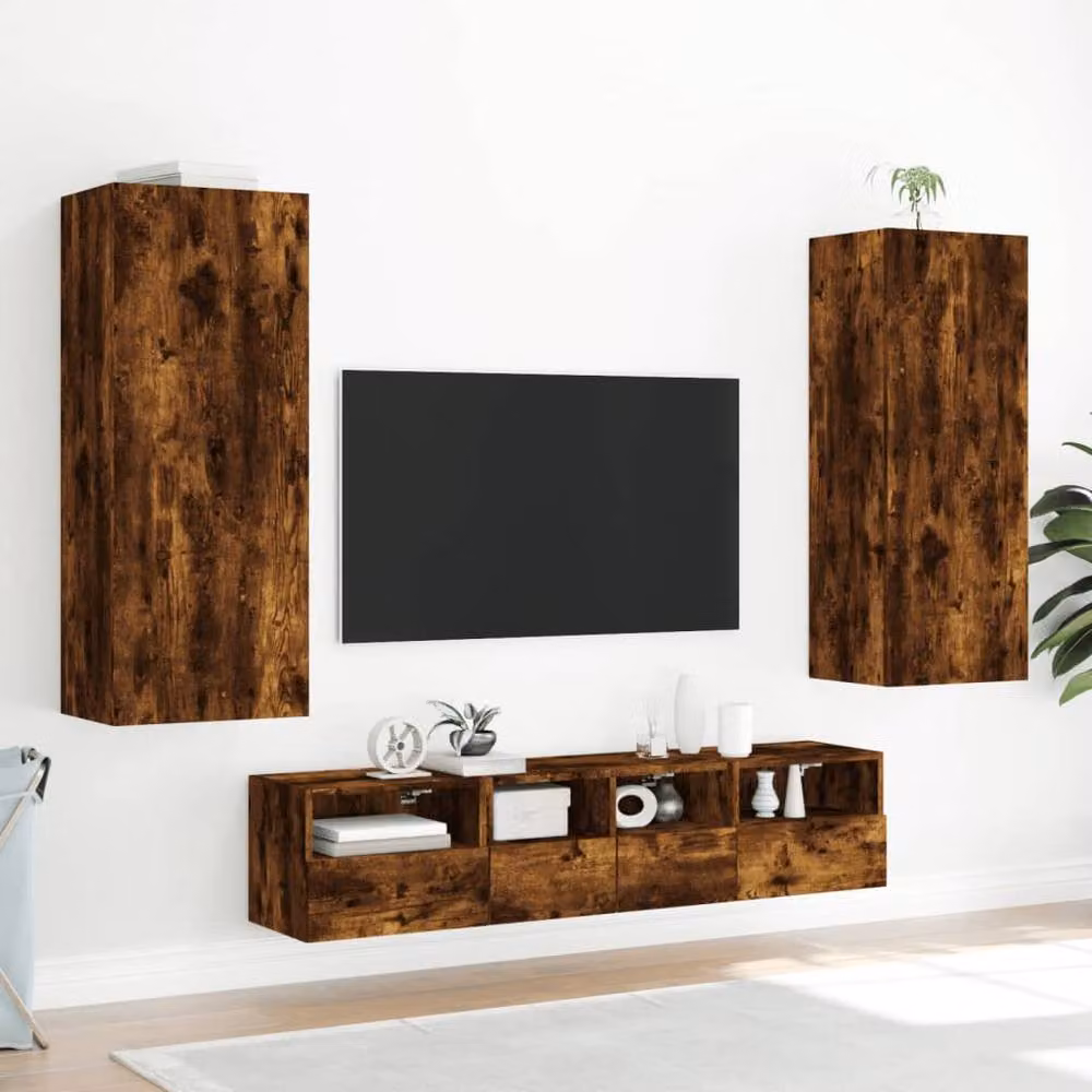 Berkfield Home Modern Wall Mounted TV Cabinet in Smoked Oak Brown, W/D/H: 40.5 x 30 x 102 cm – 3