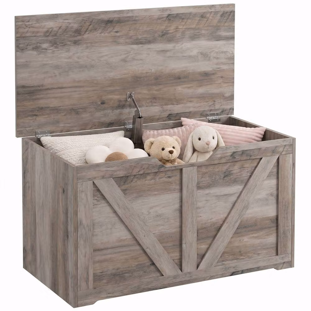 HOMCOM Grey Storage Trunk for your Living Room with Soft-Close Lid – 2