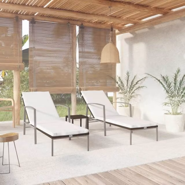 Berkfield Home Poly Rattan Sun Loungers with Table, 2 Piece Set in Brown – 1