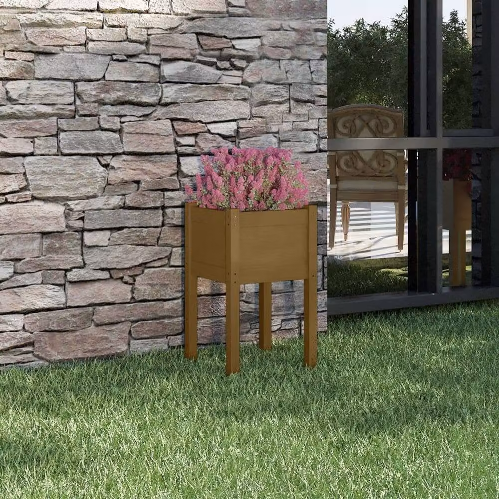 Berkfield Home Durable Garden Planter in Honey Brown, Solid Pinewood, W/D/H: 40 x 40 x 70 cm – 2