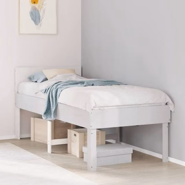 Berkfield Home Small Single Solid Wood Pine Bed Frame, White, W: 75 cm, L: 190 cm – 1