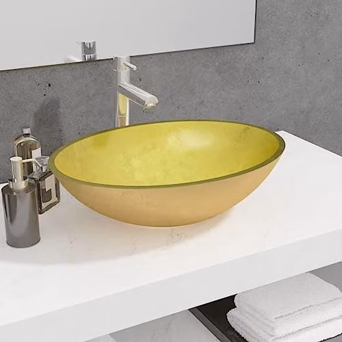 vidaXL Gold Glass Countertop Basin W/D/H: 50 x 37 x 14 cm – 2