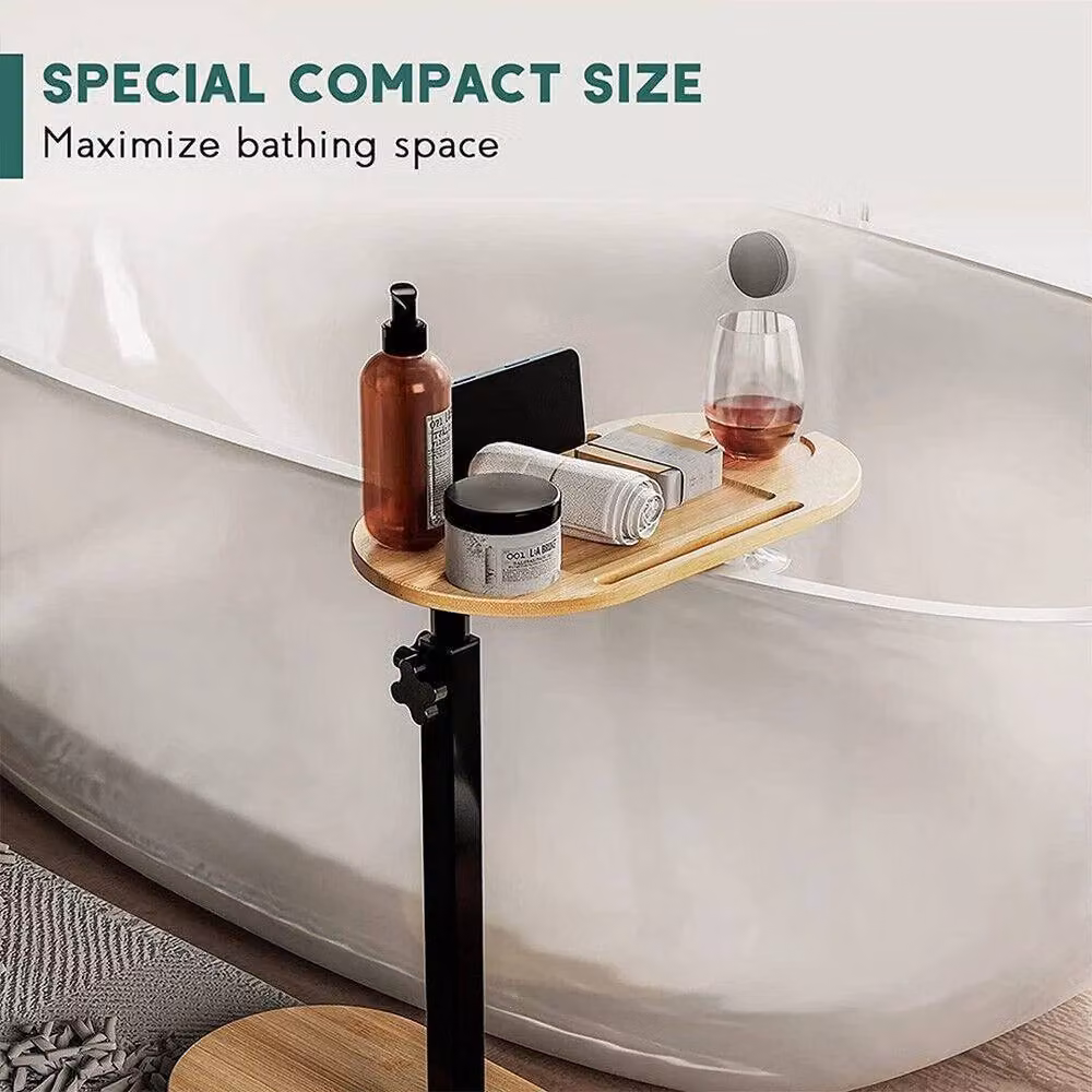 KORVIXA C-Shaped Adjustable Height Bathtub Tray in Brown with Glass Top, 100 cm – 2