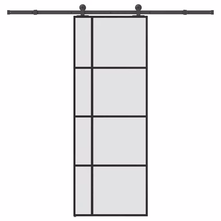 Berkfield Home Sliding Door with Hardware Set in Black, ESG Glass and Aluminium, W: 76 cm, H: 205 cm
