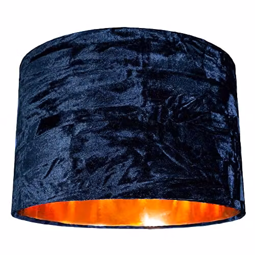 Happy Homewares Midnight Blue Crushed Velvet Circular Drum Lampshade with Copper Inner – 1