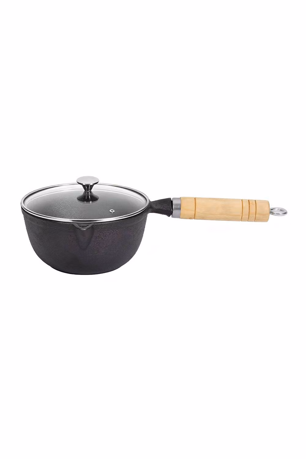 Living and Home Uncoated Cast Iron Saucepan with Glass Lid and Handle in Black – 2