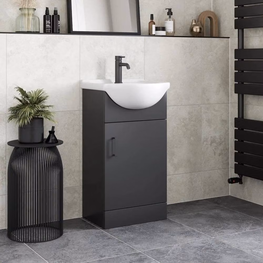 FORGEVIO Modern Black Matt Freestanding Bathroom Vanity Unit with Basin Sink and Soft-Close Hinged Doors – 3