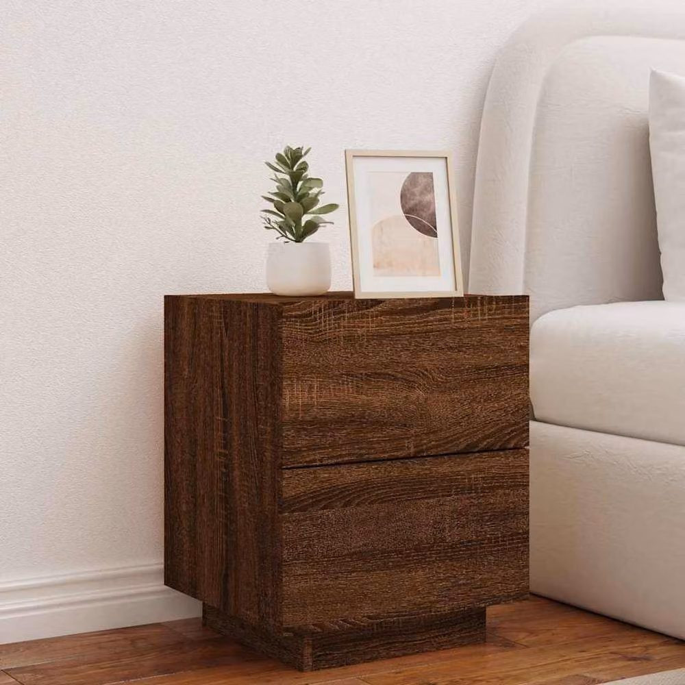 Berkfield Home Modern Bedside Cabinet in Brown Oak with Integrated LED Lighting – 4