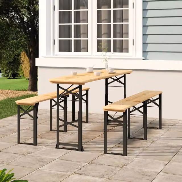 Berkfield Home Folding Beer Table in Brown Solid Wood Fir, W: 170 cm, D: 50 cm, H: 75/105 cm