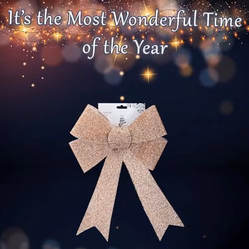 VFM e-Store Light Up Tinsel Bow Christmas Decoration in Rose Gold, W/D/H: 43 x 29 x 10 cm – 4