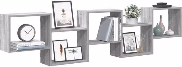 Berkfield Home Wall Mounted Cube Shelf with 5 Compartments in Grey Sonoma Engineered Wood – 1