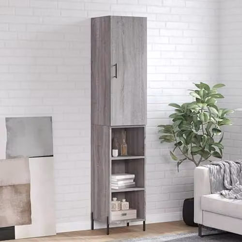 vidaXL Modern Grey Sonoma Highboard with Hinged Doors and Internal Shelves, W/D/H: 34.5 x 34 x 180 cm – 2